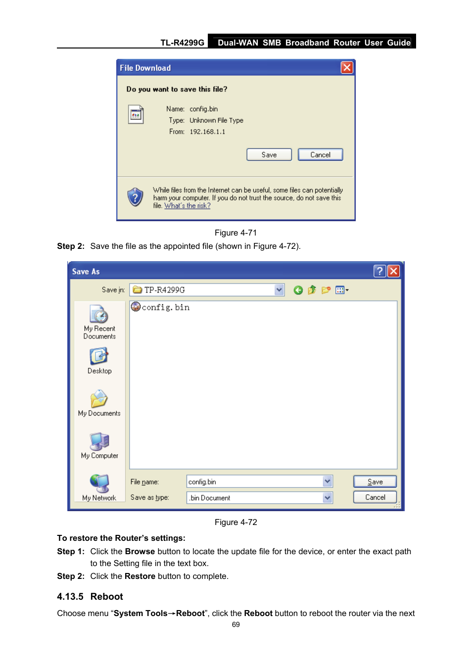 5 reboot, Reboot | TP-Link TL-R4299G User Manual | Page 75 / 87