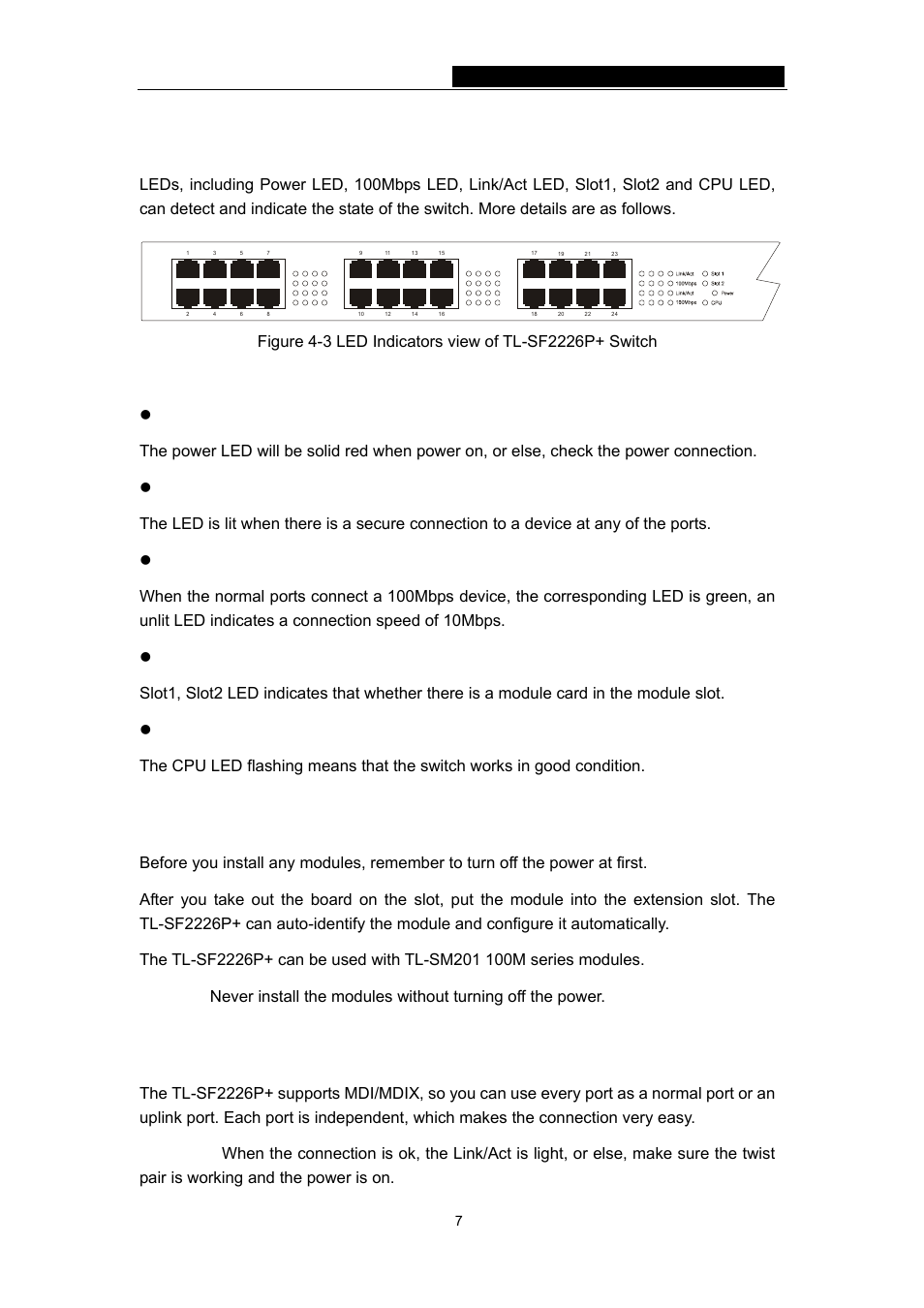 3 led, 4 optional extension modules, 5 connection | TP-Link TL-SF2226P User Manual | Page 10 / 37