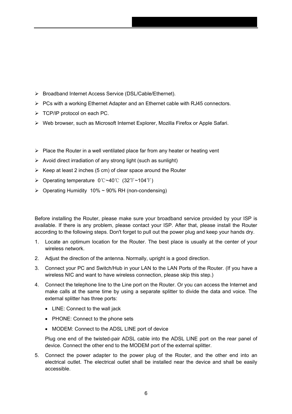 Chapter 2. connecting the router, 1 system requirements, 2 installation environment requirements | 3 connecting the router, Chapter 2, Connecting the router, System requirements, Installation environment requirements | TP-Link TD-W8970N User Manual | Page 13 / 116
