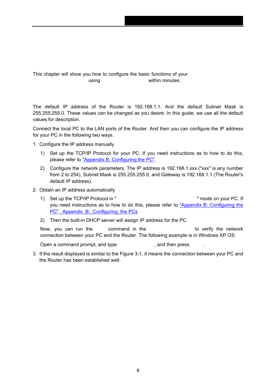 Chapter 3. quick installation guide, 1 tcp/ip configuration, Chapter 3 | Quick installation guide, Tcp/ip configuration | TP-Link TD-W8970N User Manual | Page 15 / 116