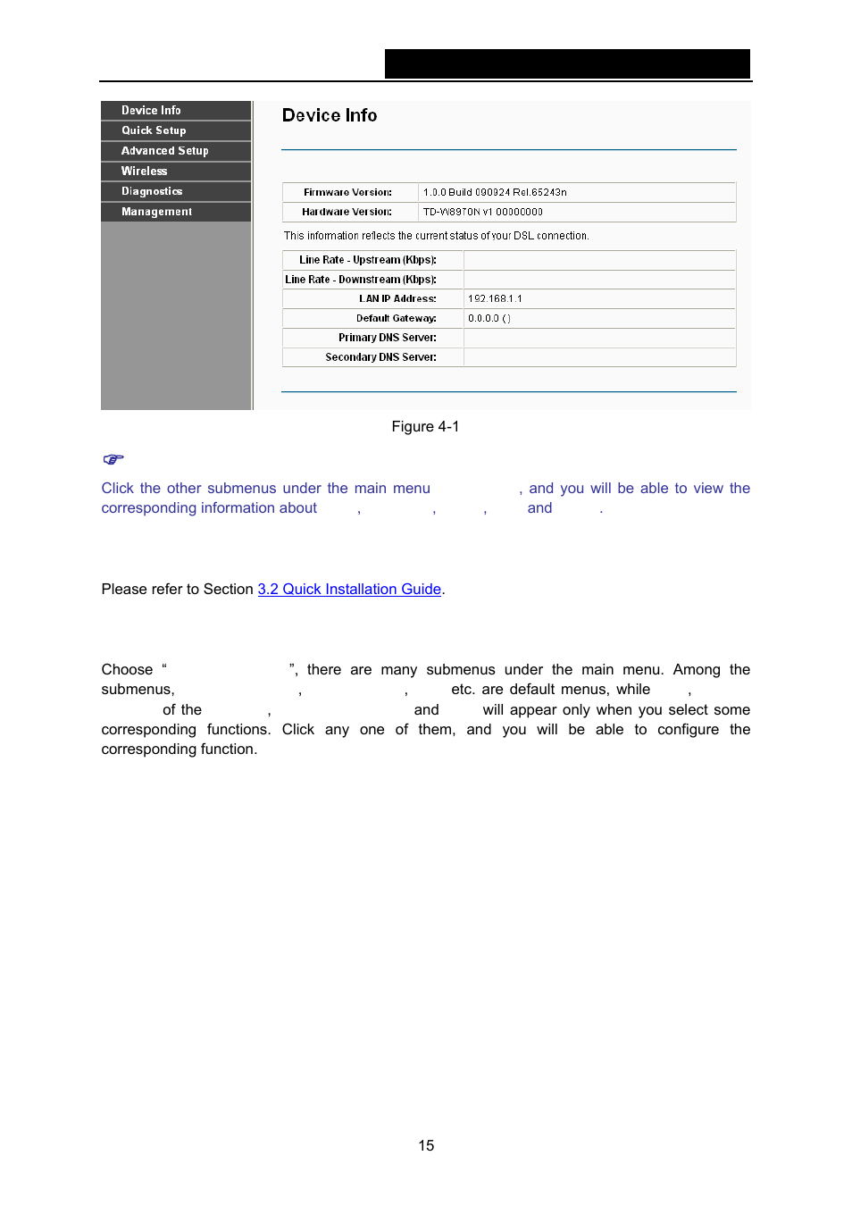 3 quick setup, 4 advanced setup, Quick setup | Advanced setup | TP-Link TD-W8970N User Manual | Page 22 / 116