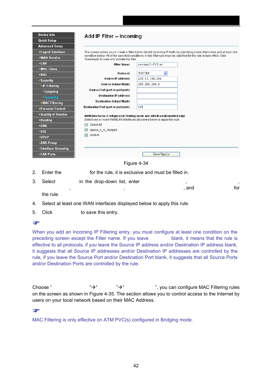2 mac filtering | TP-Link TD-W8970N User Manual | Page 49 / 116