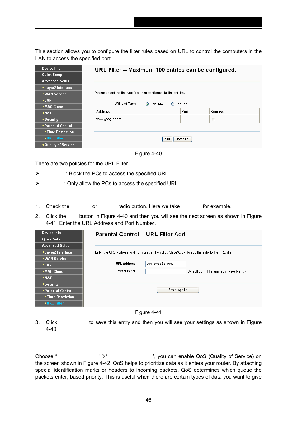 2 url filter, 8 quality of service | TP-Link TD-W8970N User Manual | Page 53 / 116