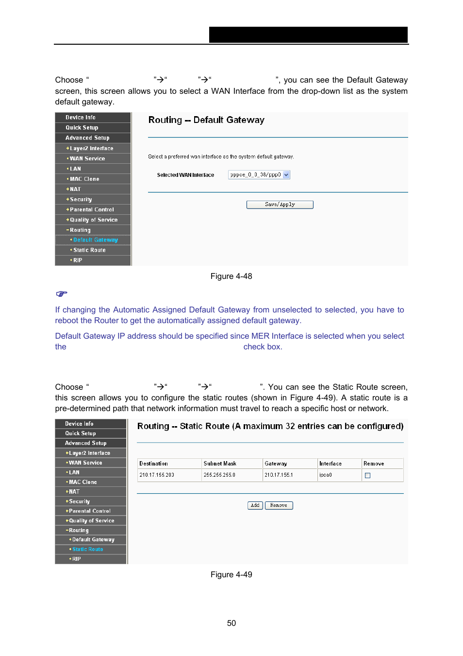1 default gateway, 2 static route | TP-Link TD-W8970N User Manual | Page 57 / 116