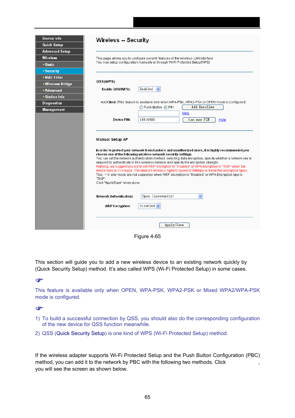 1 qss(wps) setup | TP-Link TD-W8970N User Manual | Page 72 / 116