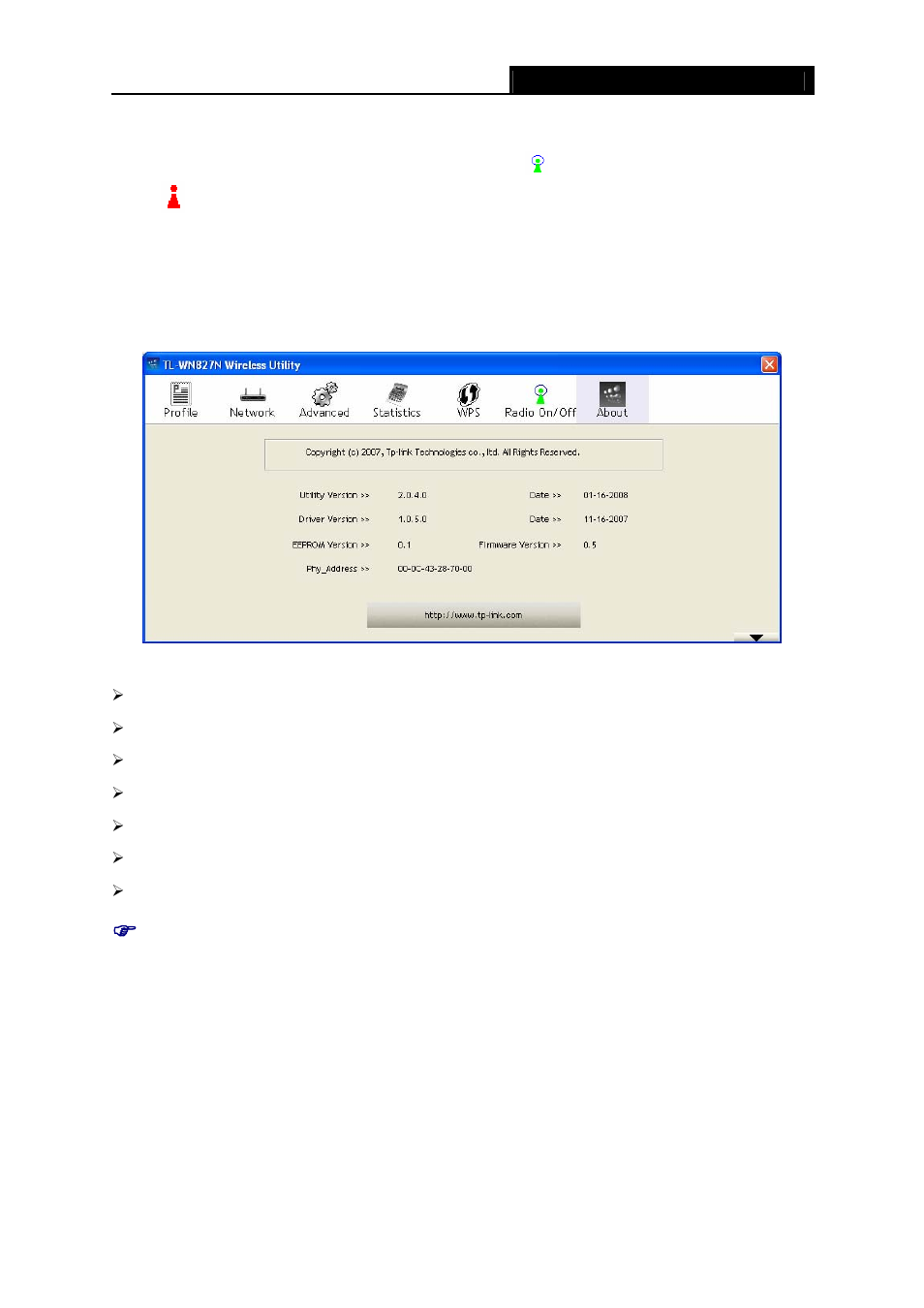 6 radio on/off, 7 about, 8 an example for application | TP-Link TL-WN827N User Manual | Page 20 / 30