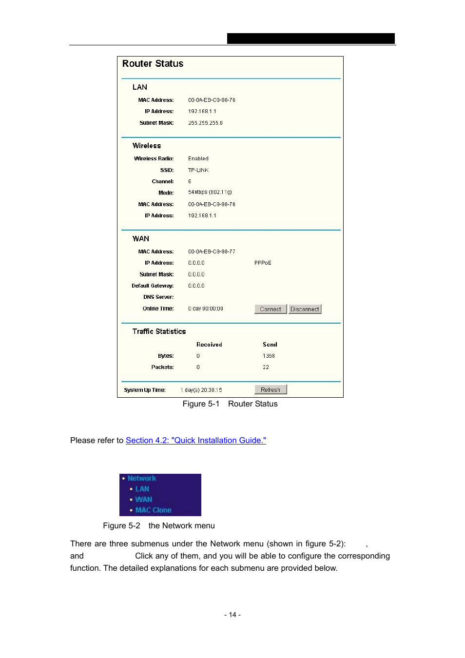 3 quick setup, 4 network, 3 quick setup 5.4 network | TP-Link TL-WR641G User Manual | Page 20 / 67