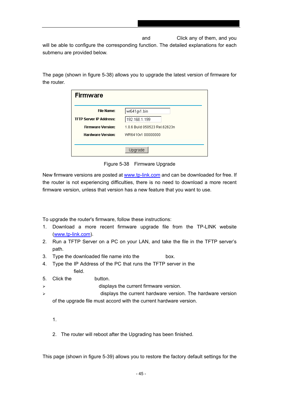 1 firmware, 2 factory defaults, 1 firmware 5.11.2 factory defaults | TP-Link TL-WR641G User Manual | Page 51 / 67