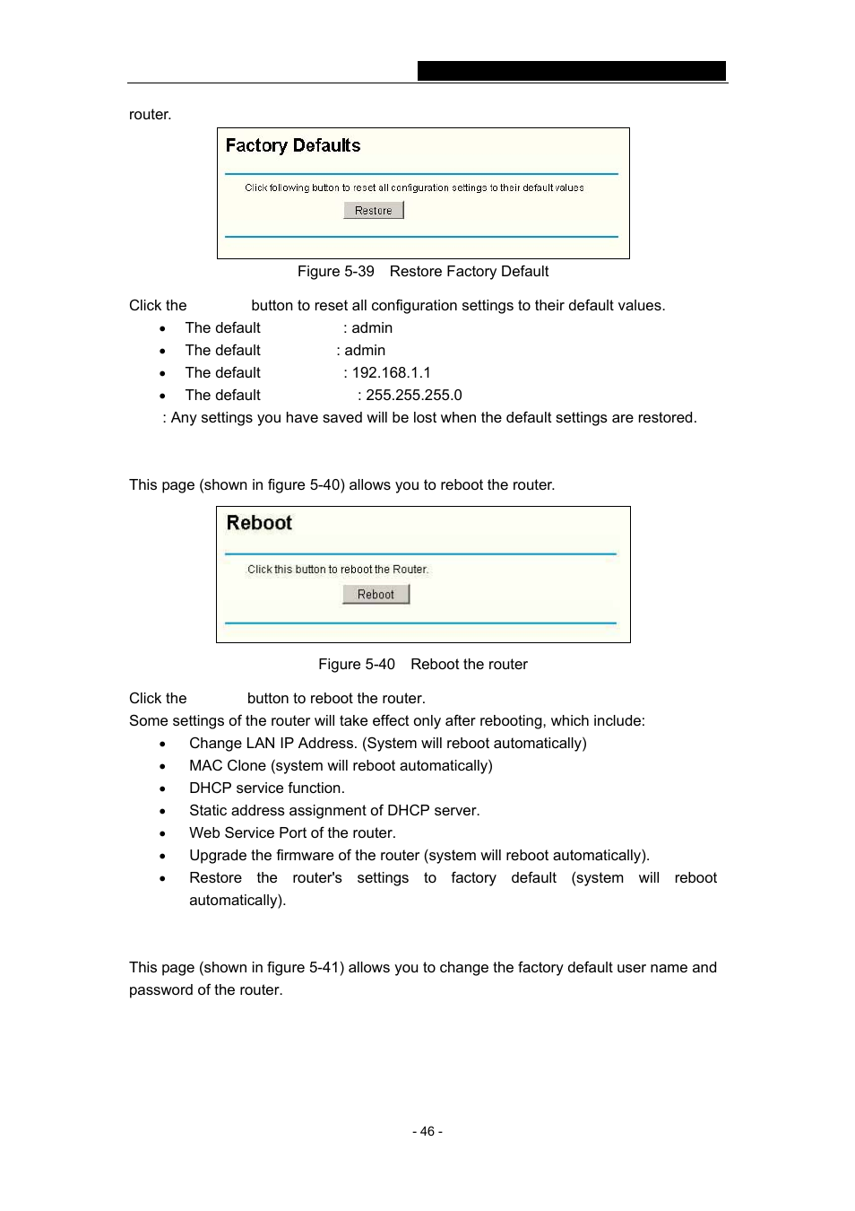 3 reboot, 4 password, 3 reboot 5.11.4 password | Section, "rebooting the router | TP-Link TL-WR641G User Manual | Page 52 / 67
