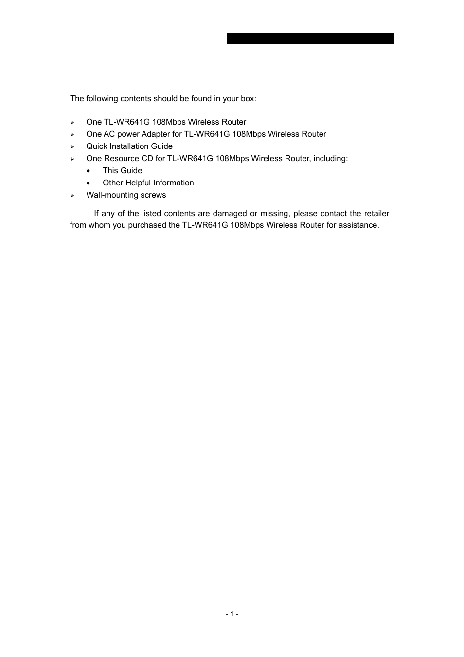 Package contents | TP-Link TL-WR641G User Manual | Page 7 / 67