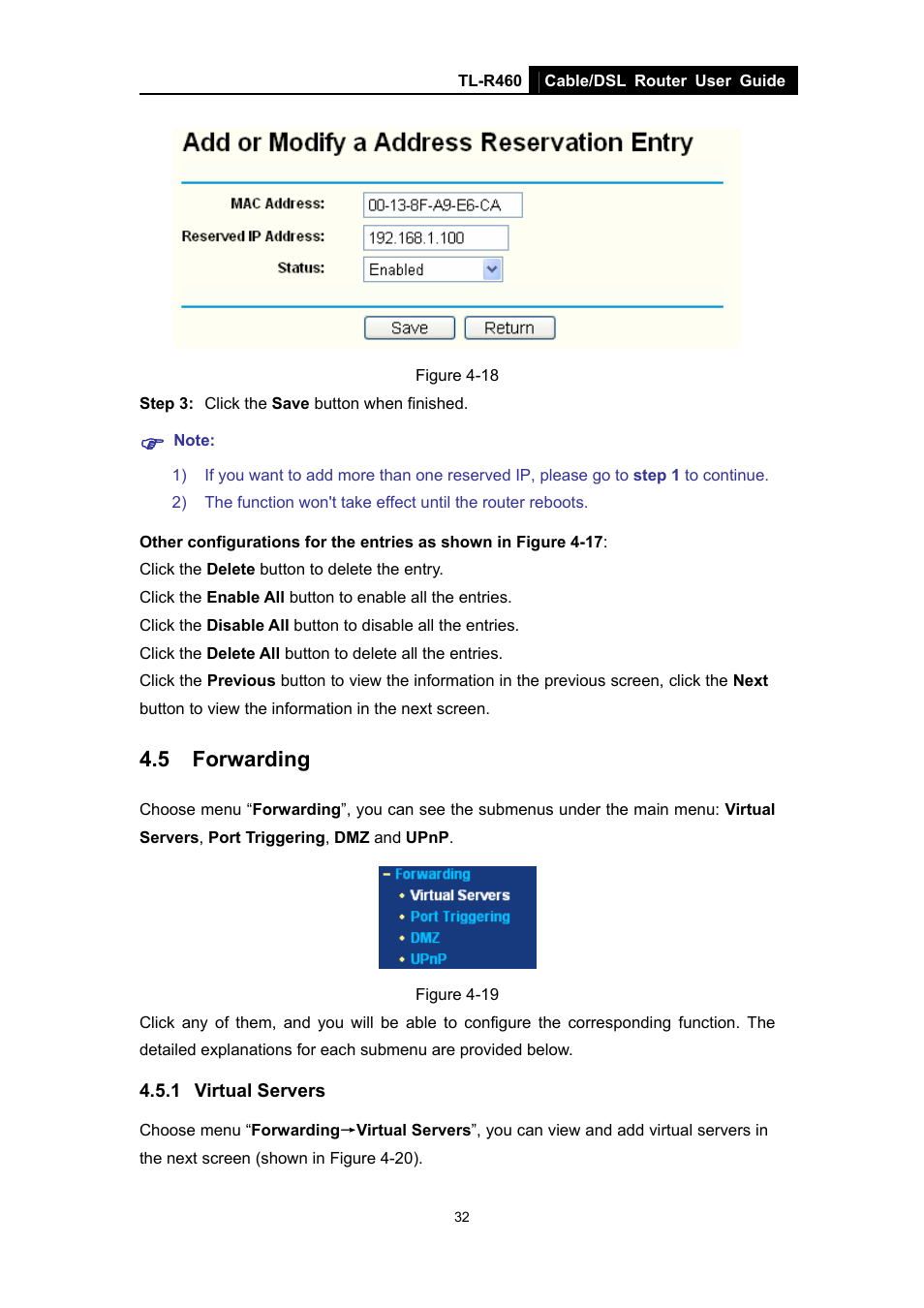 5 forwarding, 1 virtual servers, Forwarding | Virtual servers | TP-Link TL-R460 User Manual | Page 39 / 77