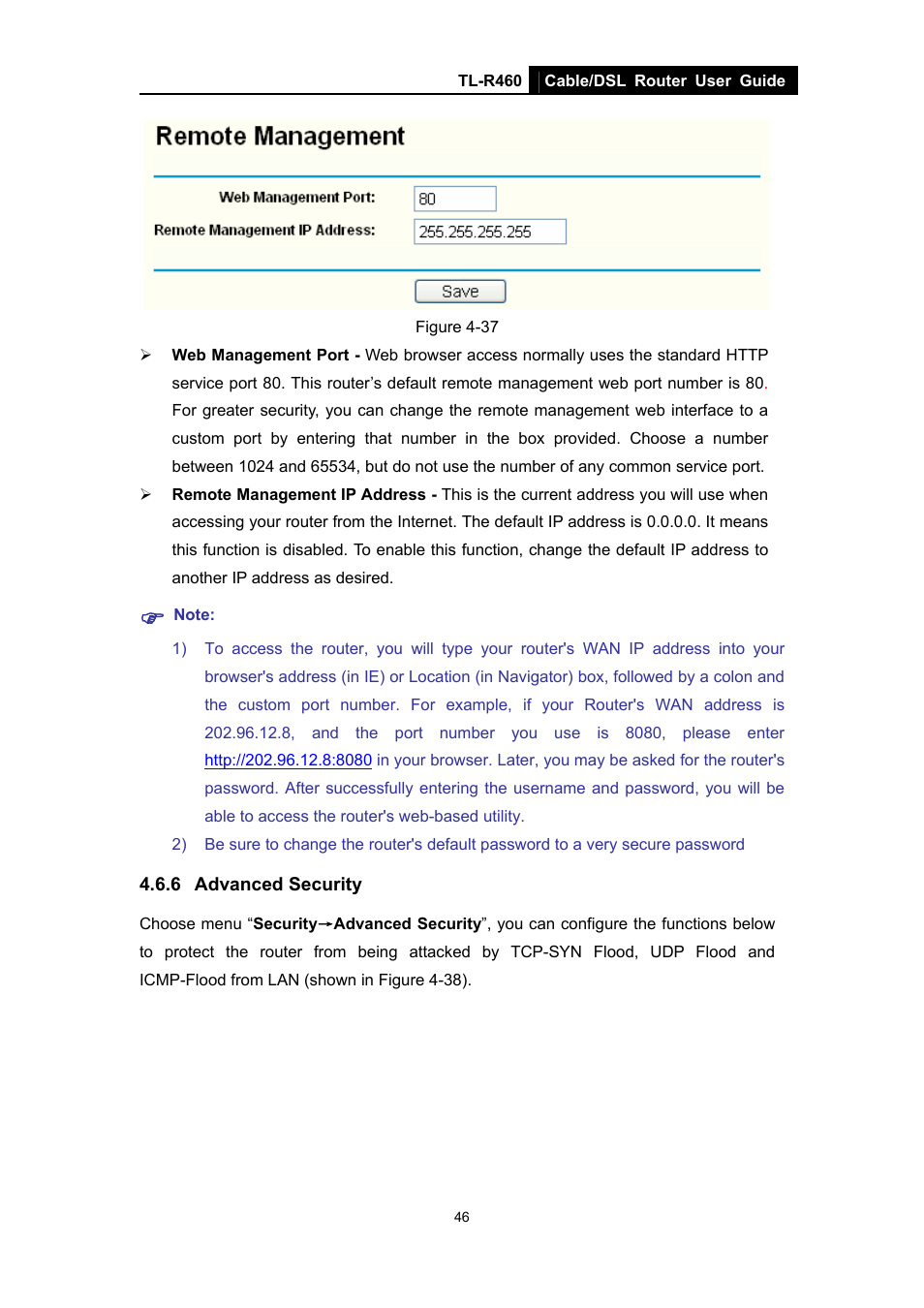 6 advanced security, Advanced security, Is screen (shown in figure 4-37 | TP-Link TL-R460 User Manual | Page 53 / 77