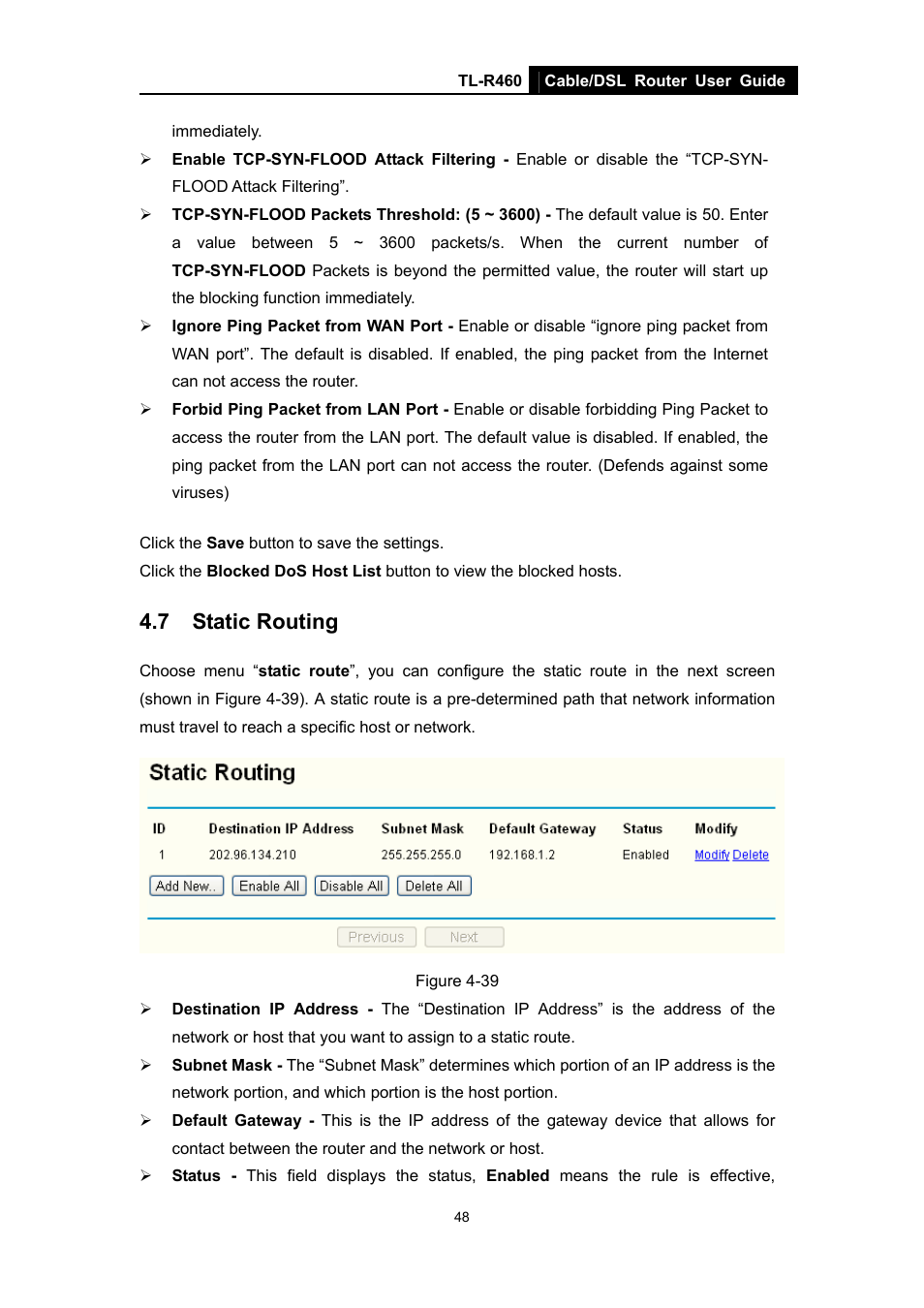 7 static routing, Static routing | TP-Link TL-R460 User Manual | Page 55 / 77