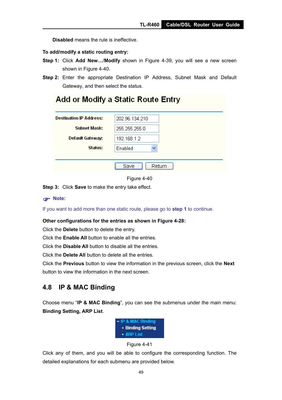 8 ip & mac binding, Ip & mac binding | TP-Link TL-R460 User Manual | Page 56 / 77