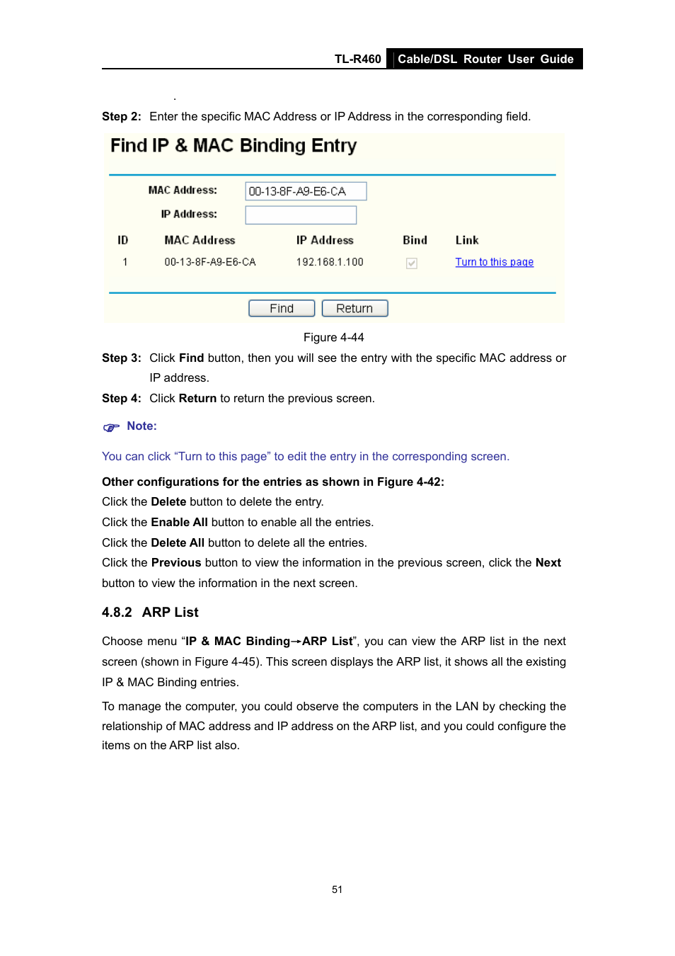 2 arp list, Arp list, Figure | TP-Link TL-R460 User Manual | Page 58 / 77