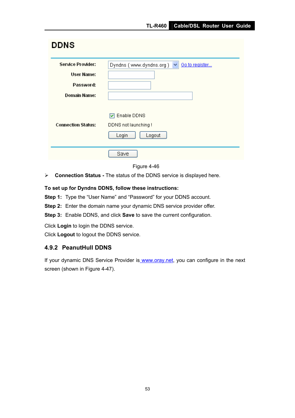 2 peanuthull ddns, Peanuthull ddns, Figure 4-46 | TP-Link TL-R460 User Manual | Page 60 / 77