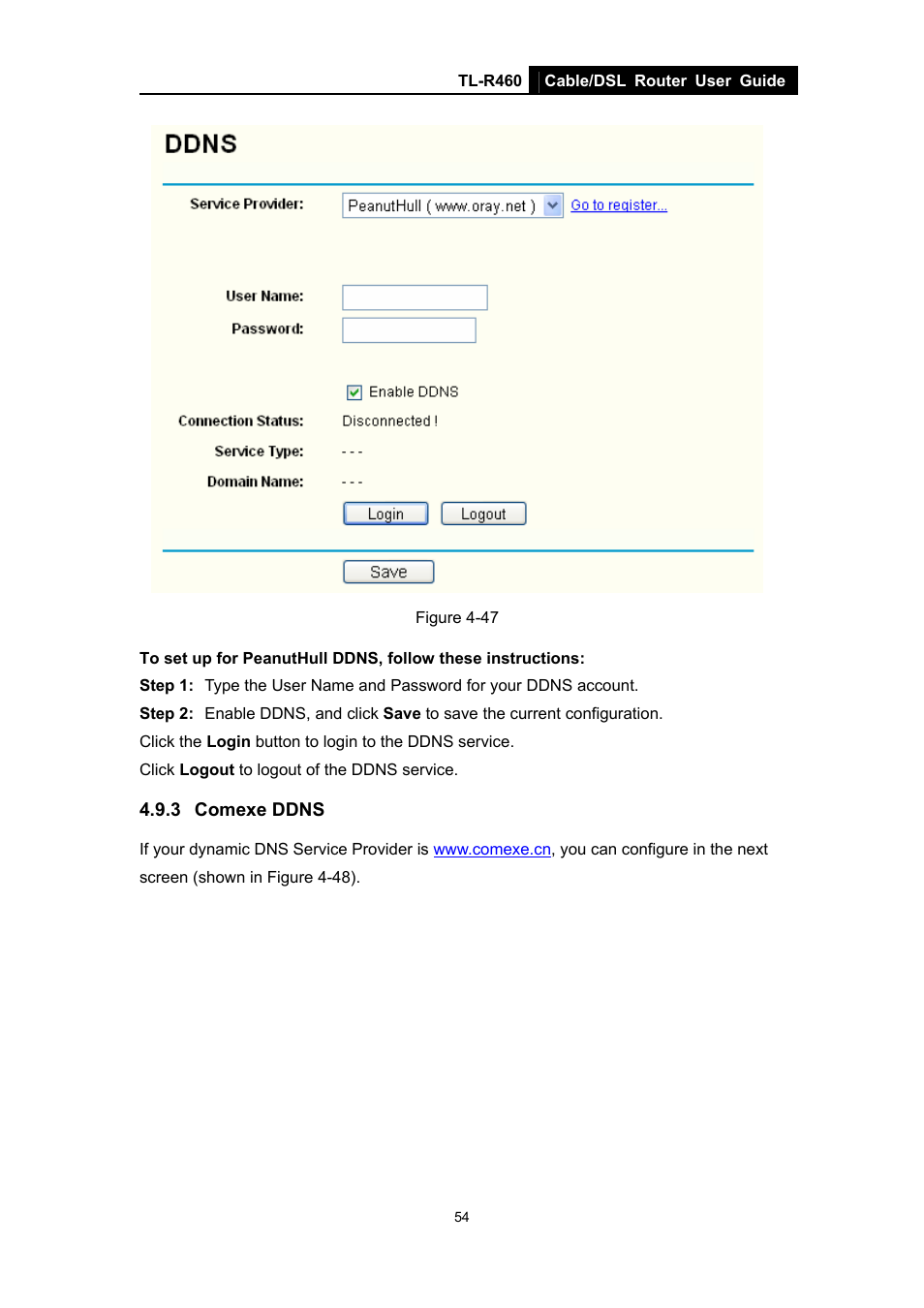 3 comexe ddns, Comexe ddns | TP-Link TL-R460 User Manual | Page 61 / 77