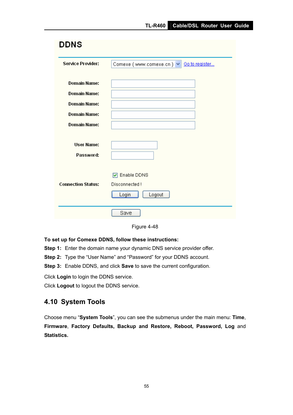 10 system tools | TP-Link TL-R460 User Manual | Page 62 / 77