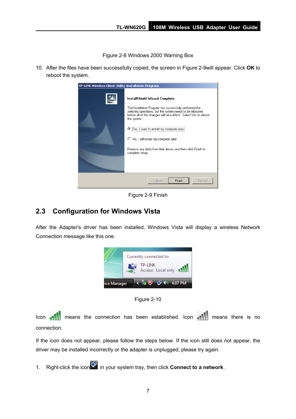 3 configuration for windows vista, Configuration for windows vista | TP-Link TL-WN620G User Manual | Page 14 / 33