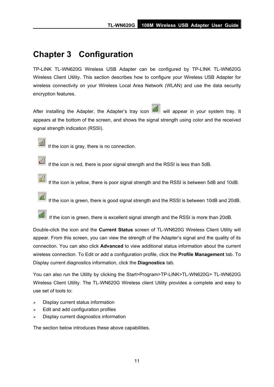 Chapter 3 configuration, Chapter 3, Configuration | TP-Link TL-WN620G User Manual | Page 18 / 33