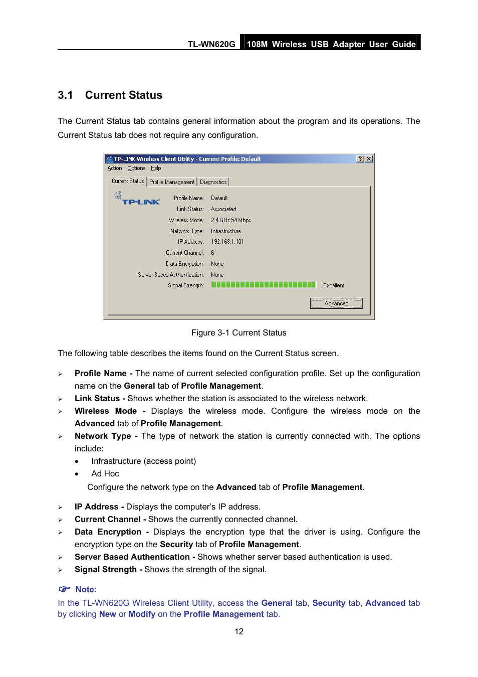 1 current status, Current status | TP-Link TL-WN620G User Manual | Page 19 / 33