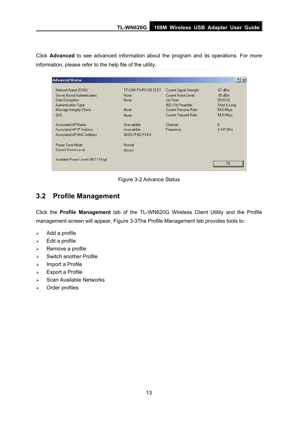 2 profile management, Profile management | TP-Link TL-WN620G User Manual | Page 20 / 33