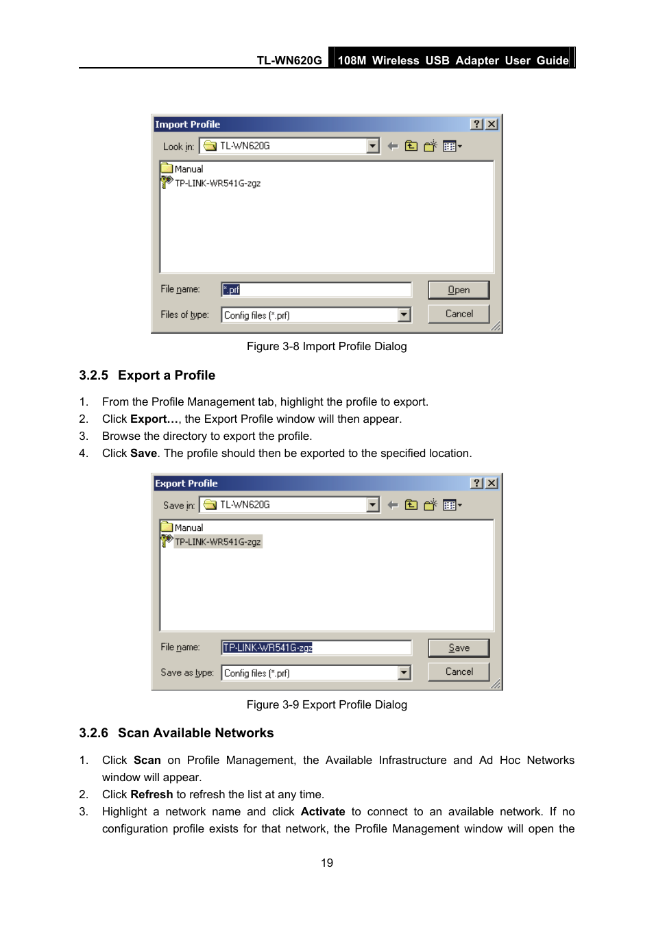 5 export a profile, 6 scan available networks, Export a profile | Scan available networks | TP-Link TL-WN620G User Manual | Page 26 / 33