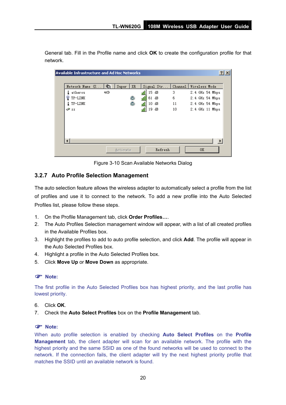 7 auto profile selection management, Auto profile selection management | TP-Link TL-WN620G User Manual | Page 27 / 33