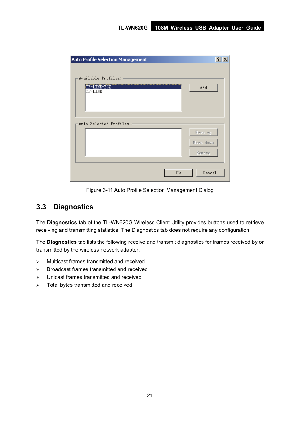 3 diagnostics, Diagnostics | TP-Link TL-WN620G User Manual | Page 28 / 33