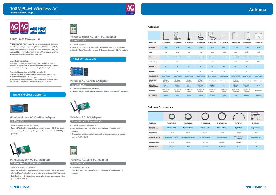 P09-10_复制.pdf, Antenna, Wireless ag pci adapters | Wireless super ag mini-pci adapter, Wireless ag cardbus adapter, Wireless super ag pci adapters, Wireless super ag cardbus adapter, Wireless ag mini-pci adapter, Antennas antenna accessories | TP-Link Ultimate Wireless N Gigabit Router TL-WR1043ND User Manual | Page 8 / 24