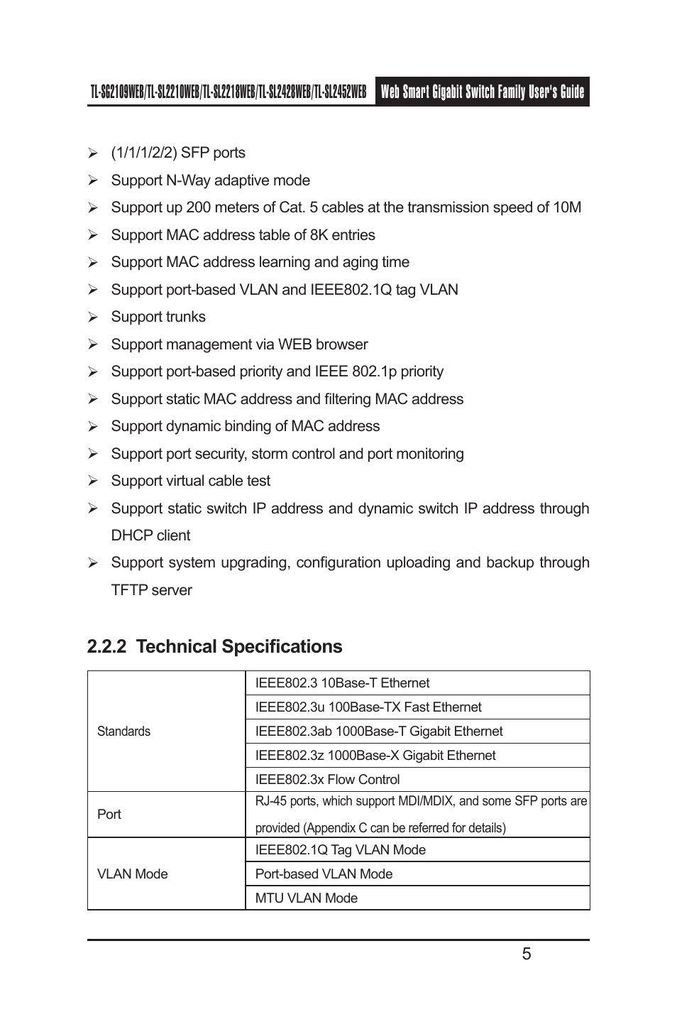 2 technical specifications | TP-Link TL-SL2218WEB User Manual | Page 12 / 75