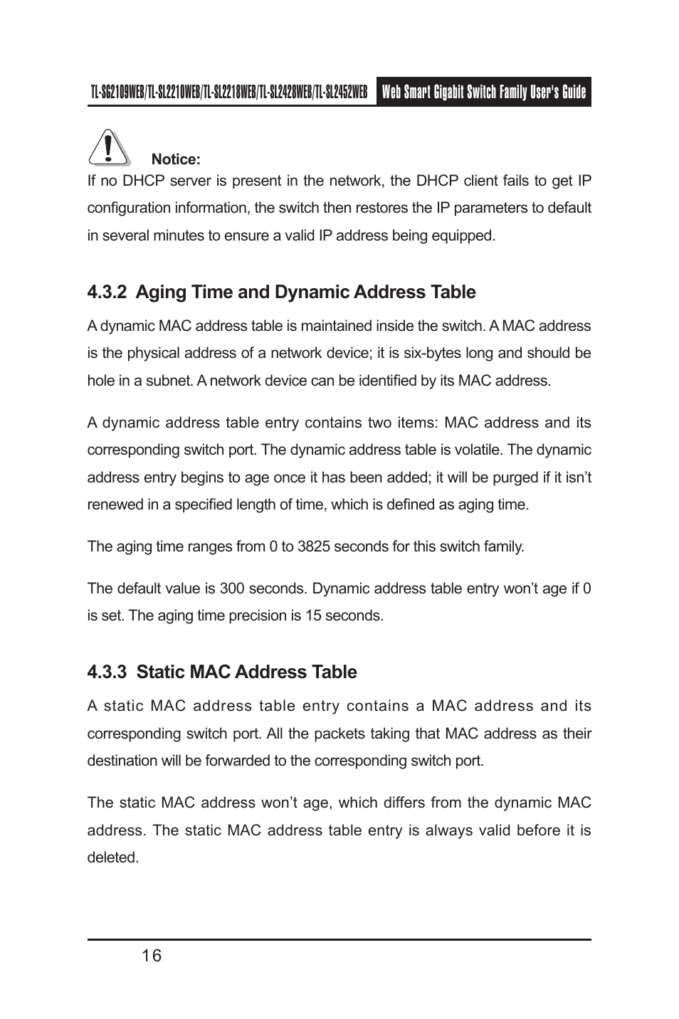 2 aging time and dynamic address table, 3 static mac address table | TP-Link TL-SL2218WEB User Manual | Page 23 / 75