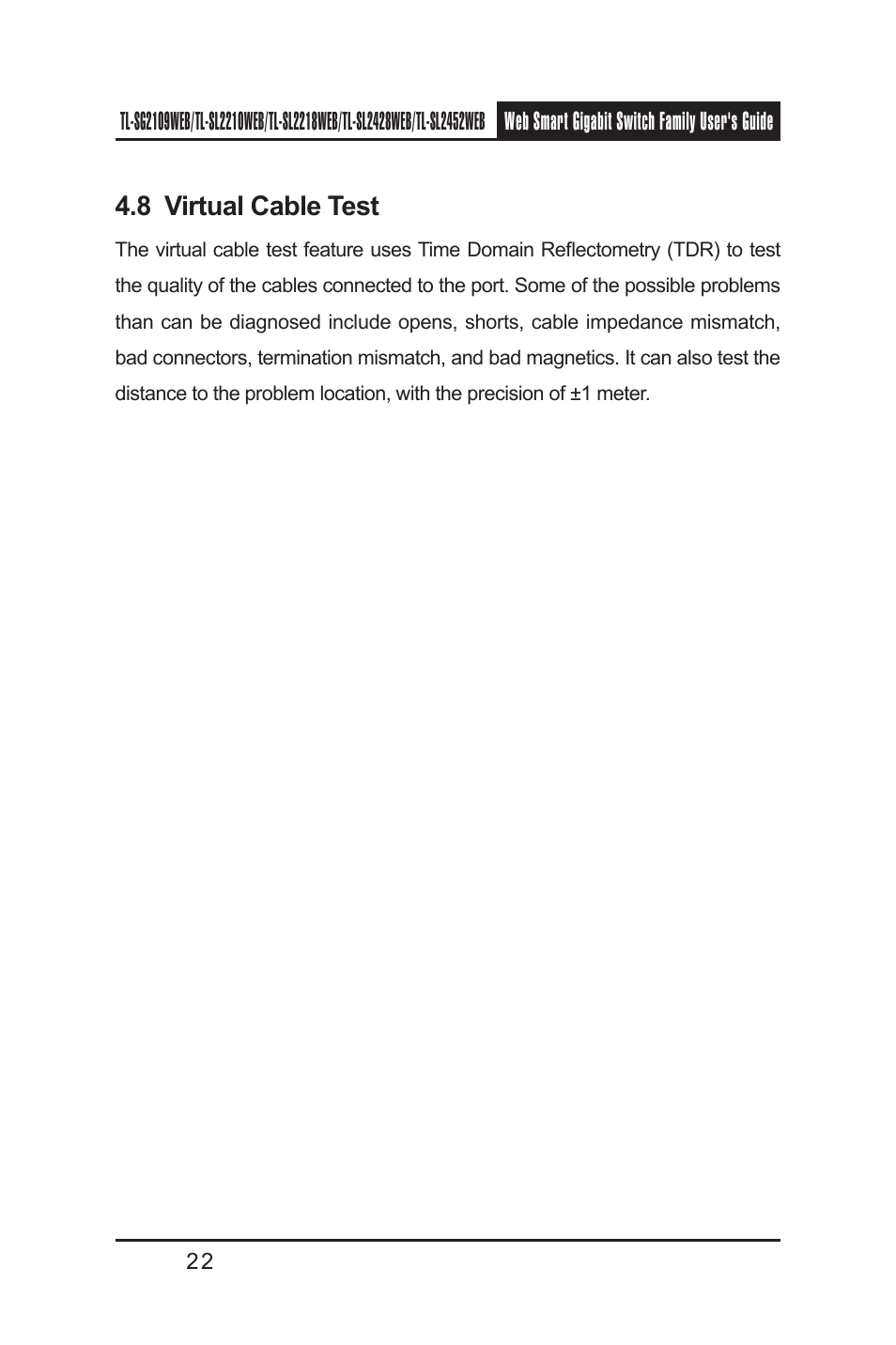 8 virtual cable test | TP-Link TL-SL2218WEB User Manual | Page 29 / 75