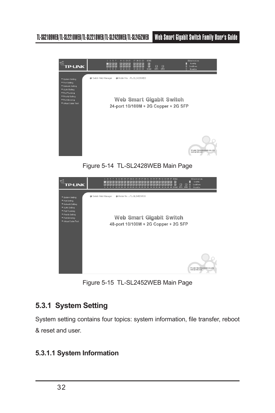 1 system setting, 1 system information, 1 system setting 5.3.1.1 system information | TP-Link TL-SL2218WEB User Manual | Page 39 / 75