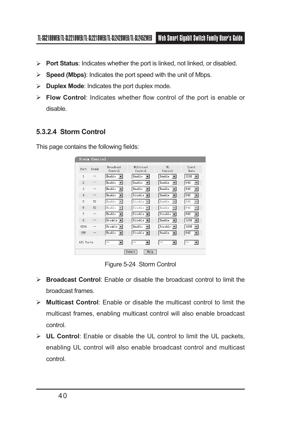 4 storm control | TP-Link TL-SL2218WEB User Manual | Page 47 / 75