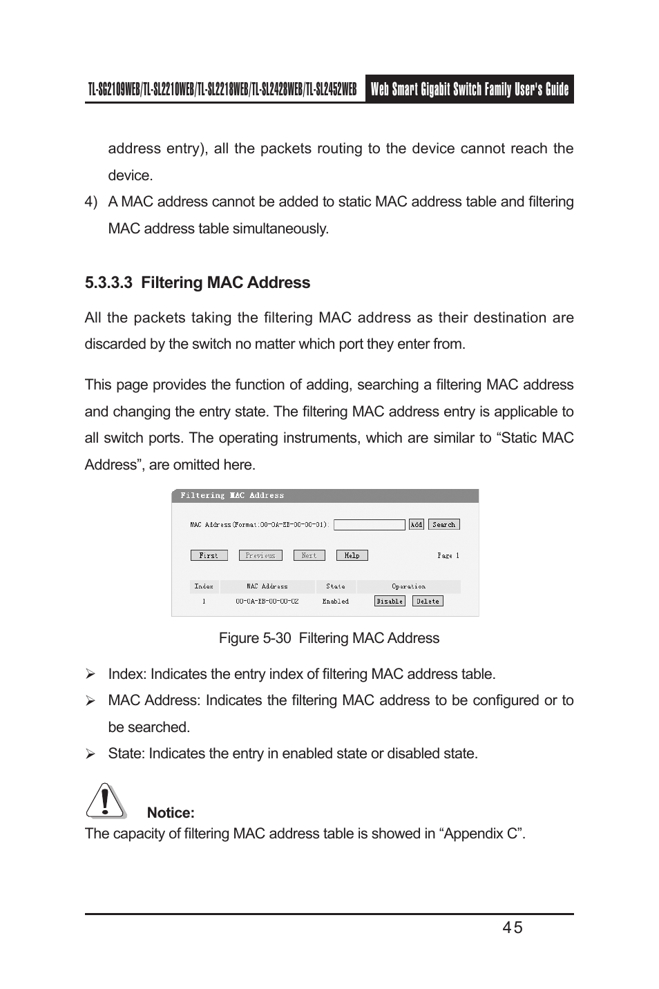3 filtering mac address | TP-Link TL-SL2218WEB User Manual | Page 52 / 75