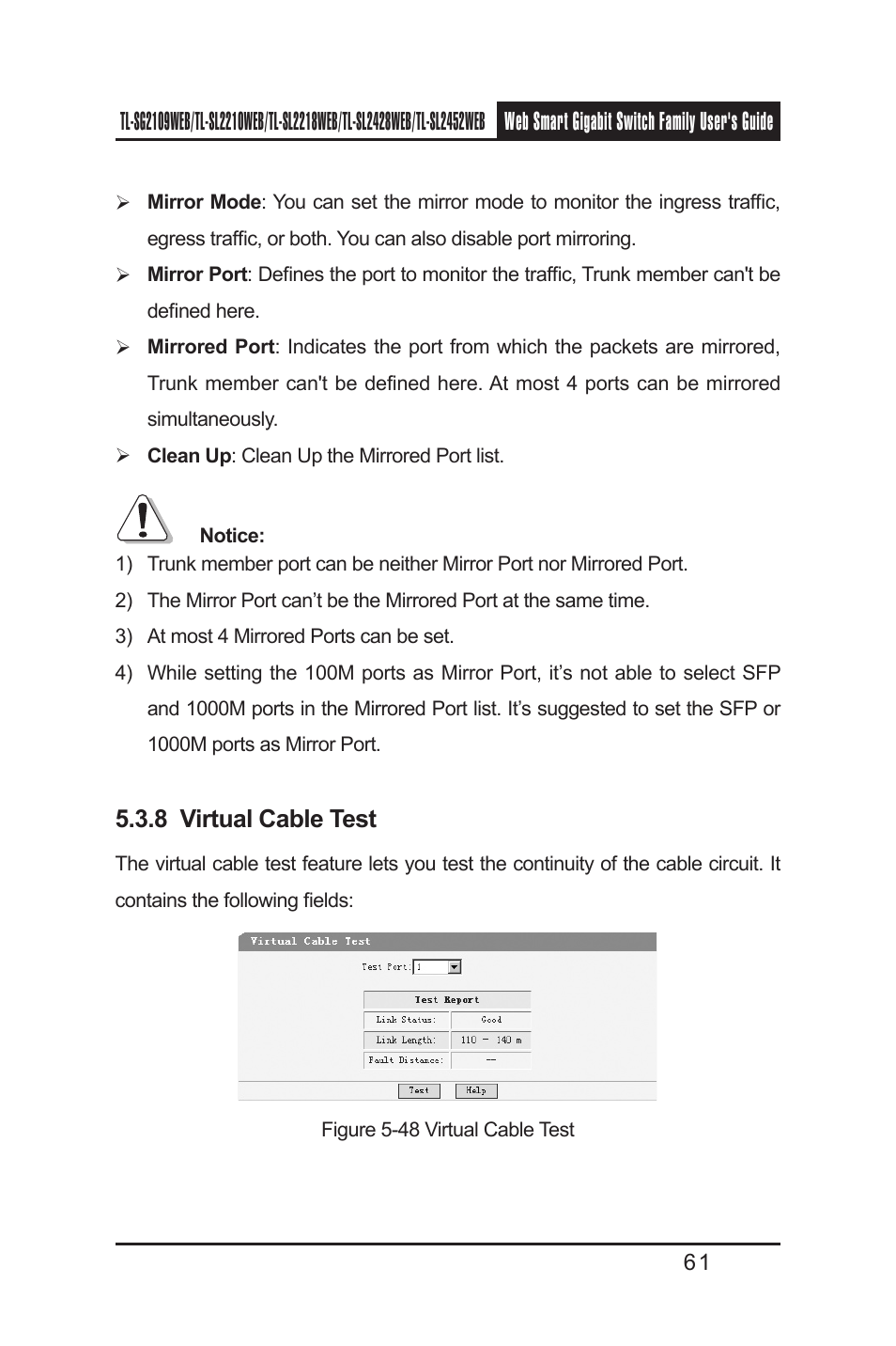 8 virtual cable test | TP-Link TL-SL2218WEB User Manual | Page 68 / 75