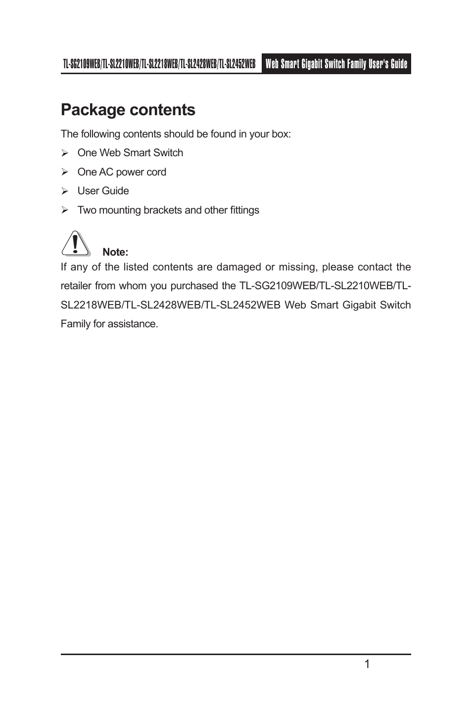 Package contents | TP-Link TL-SL2218WEB User Manual | Page 8 / 75