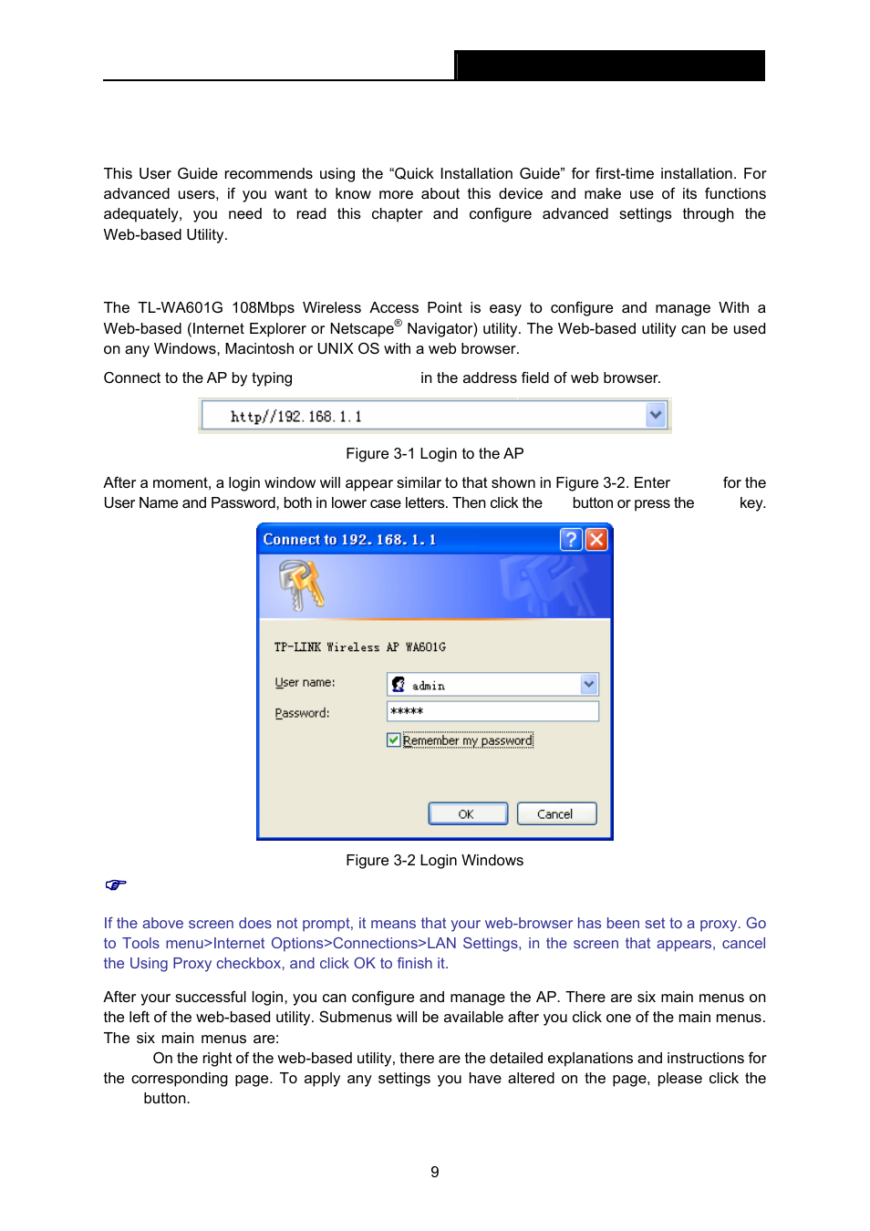 Chapter 3 software configuration, 1 login, Chapter 3 | Software configuration, Login | TP-Link TL-WA601G User Manual | Page 15 / 42