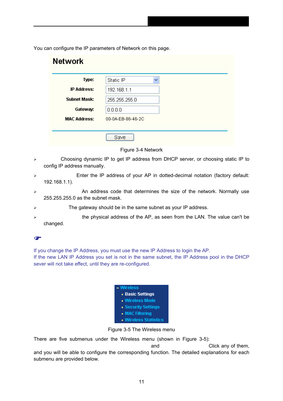 3 network, 4 wireless, Network | Wireless | TP-Link TL-WA601G User Manual | Page 17 / 42