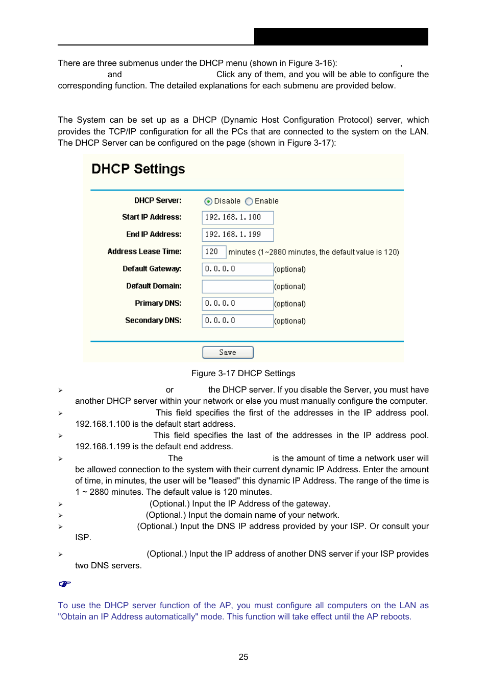 1 dhcp settings | TP-Link TL-WA601G User Manual | Page 31 / 42
