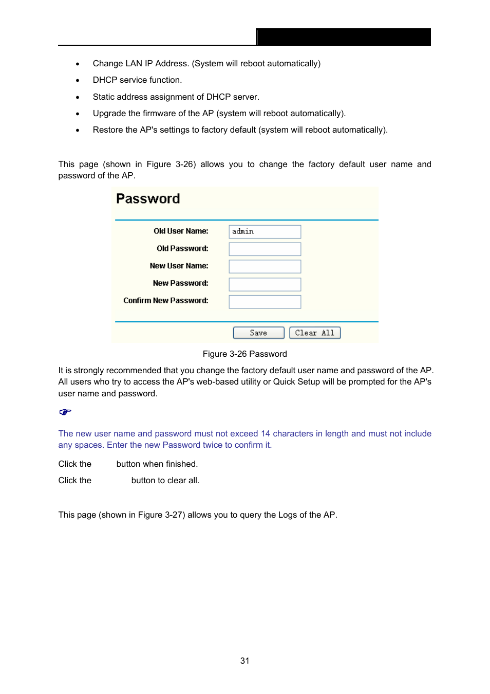 5 password, 6 syslog | TP-Link TL-WA601G User Manual | Page 37 / 42