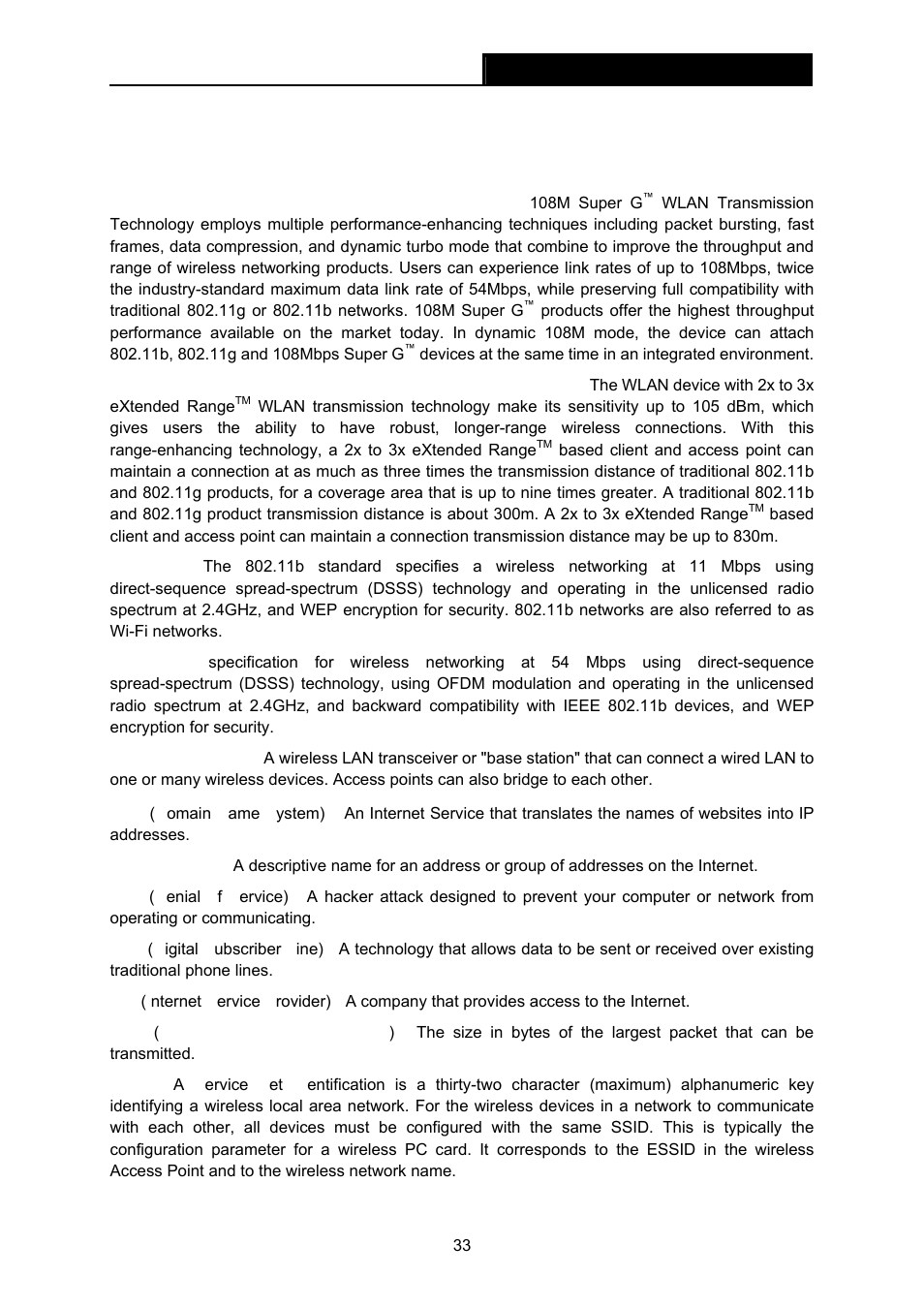Appendix a: glossary, Appendix a, Glossary | TP-Link TL-WA601G User Manual | Page 39 / 42