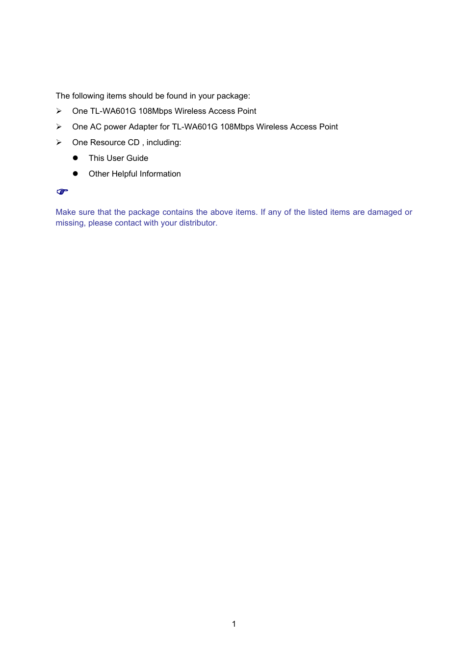 Package contents | TP-Link TL-WA601G User Manual | Page 7 / 42