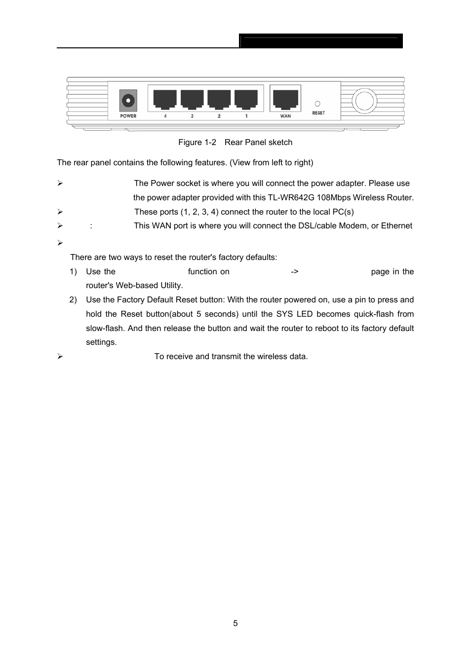 2 the rear panel, The rear panel | TP-Link TL-WR642G User Manual | Page 12 / 85