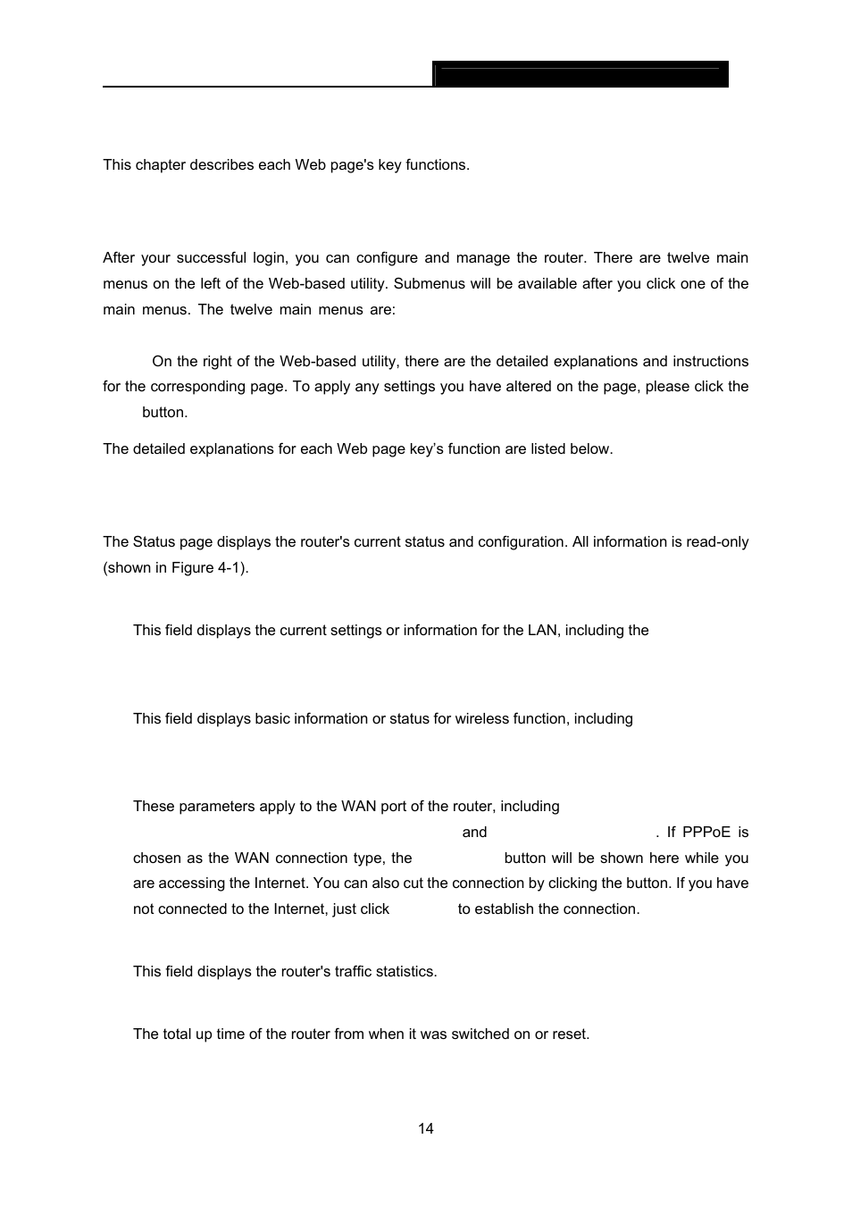 Chapter 4. configuring the router, 1 login, 2 status | Chapter 4, Configuring the router, Login, Status | TP-Link TL-WR642G User Manual | Page 21 / 85