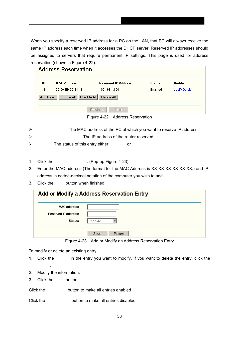3 address reservation, Address reservation | TP-Link TL-WR642G User Manual | Page 45 / 85