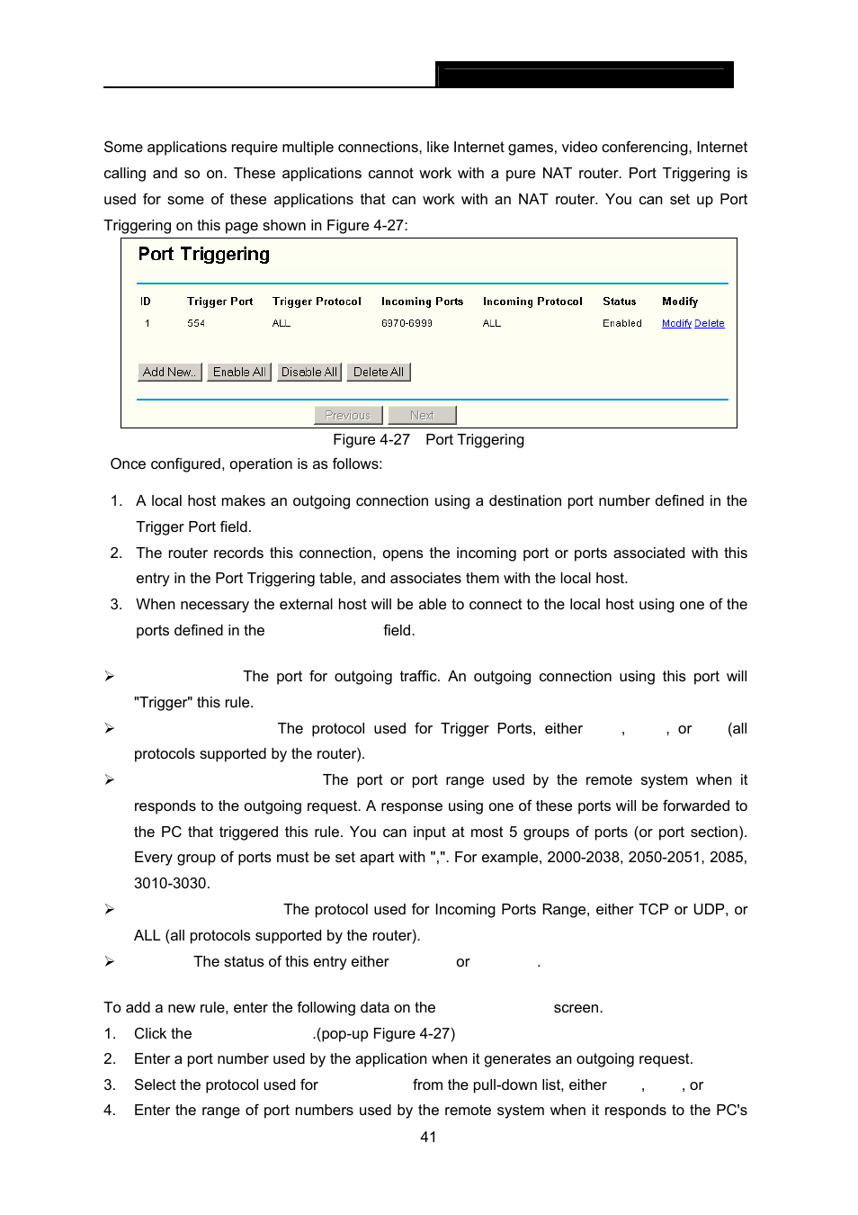 2 port triggering, Port triggering | TP-Link TL-WR642G User Manual | Page 48 / 85