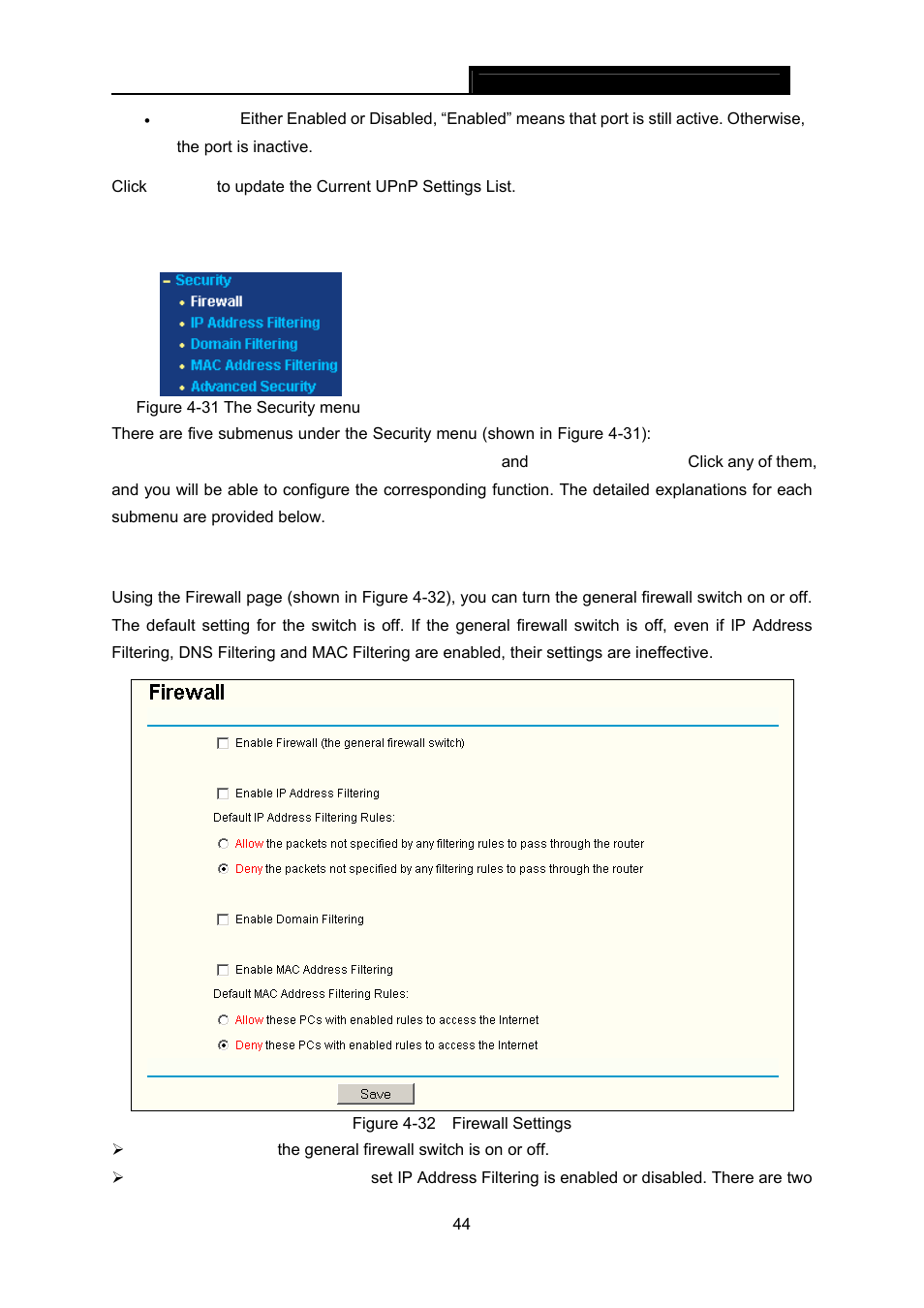 8 security, 1 firewall, Security | Firewall | TP-Link TL-WR642G User Manual | Page 51 / 85
