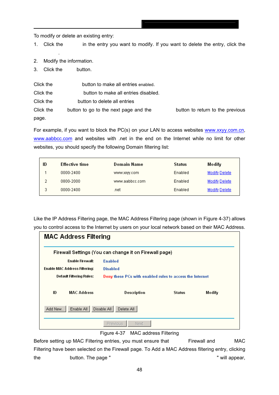 4 mac address filtering, Mac address filtering | TP-Link TL-WR642G User Manual | Page 55 / 85